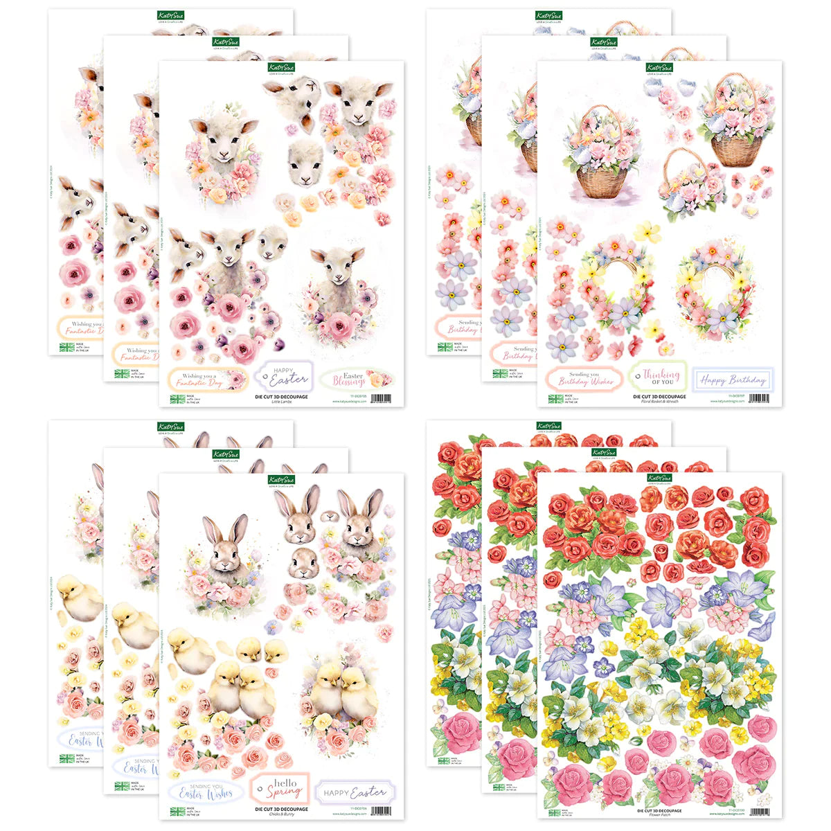 Die Cut Decoupage - Easter Animals & Spring Florals (pack of 12)