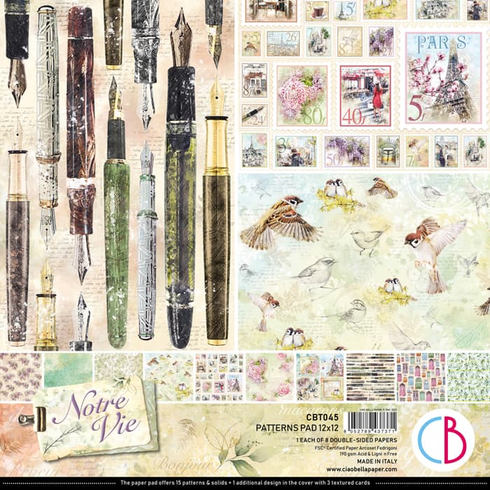 Ciao Bella Notre Vie Patterns Pad 12"X12" 8/Pkg