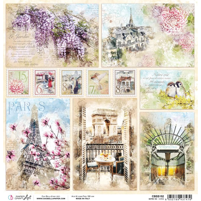 Ciao Bella Notre Vie Cards Paper Sheet 12"X12" 1 Sheet