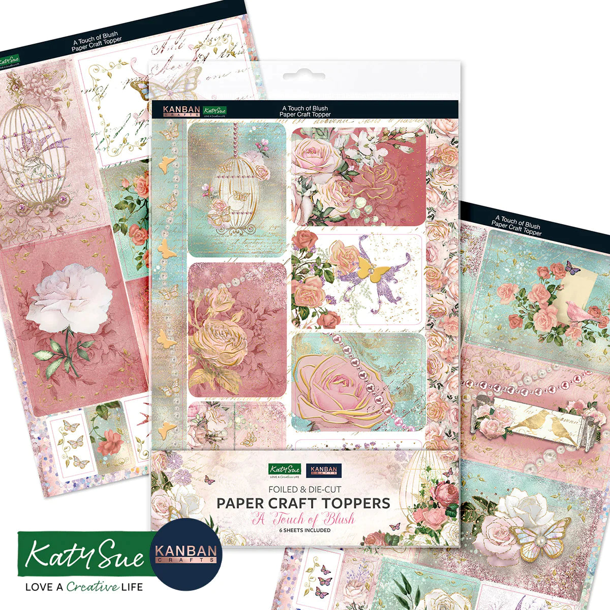 Kanban Crafts A Touch of Blush Foiled Paper Craft Toppers, 6 sheets