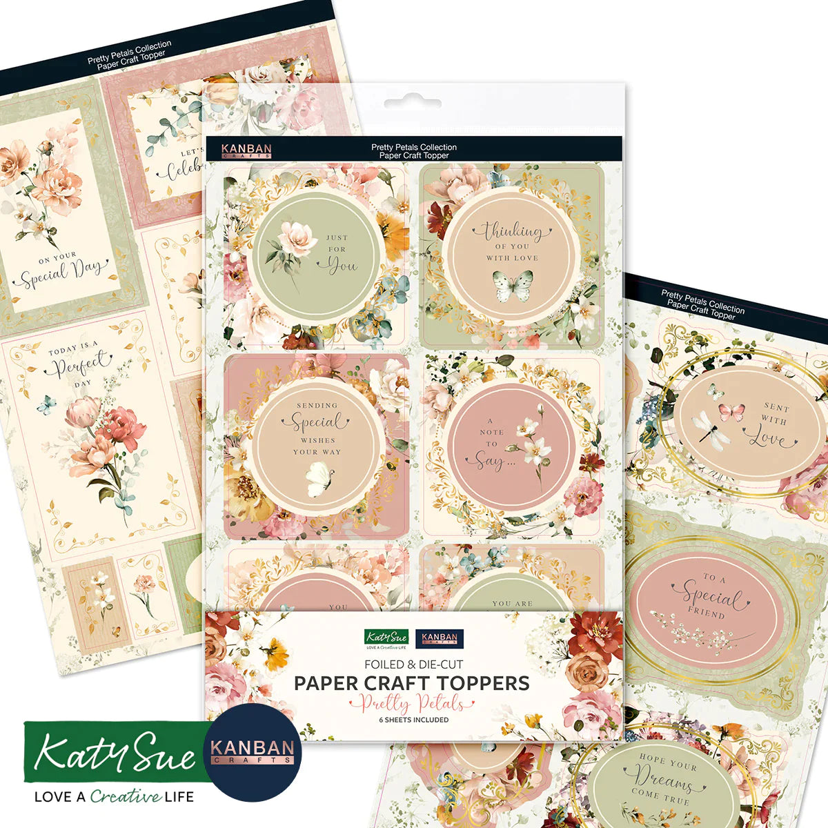 Kanban Crafts Pretty Petals Foiled Paper Craft Toppers, 6 sheets