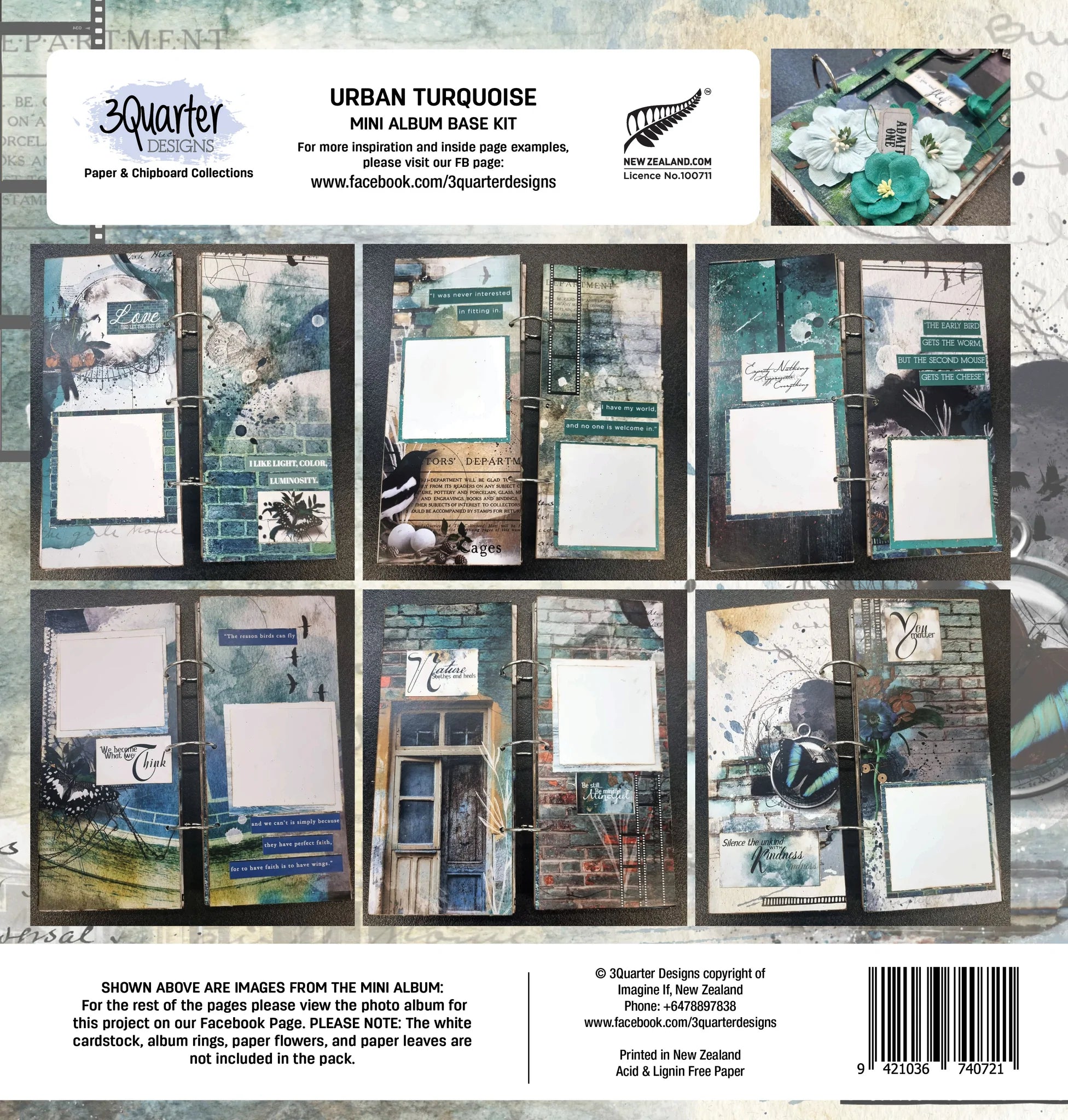 3Quarter Designs - Mini Album Base Kit - Urban Turquoise