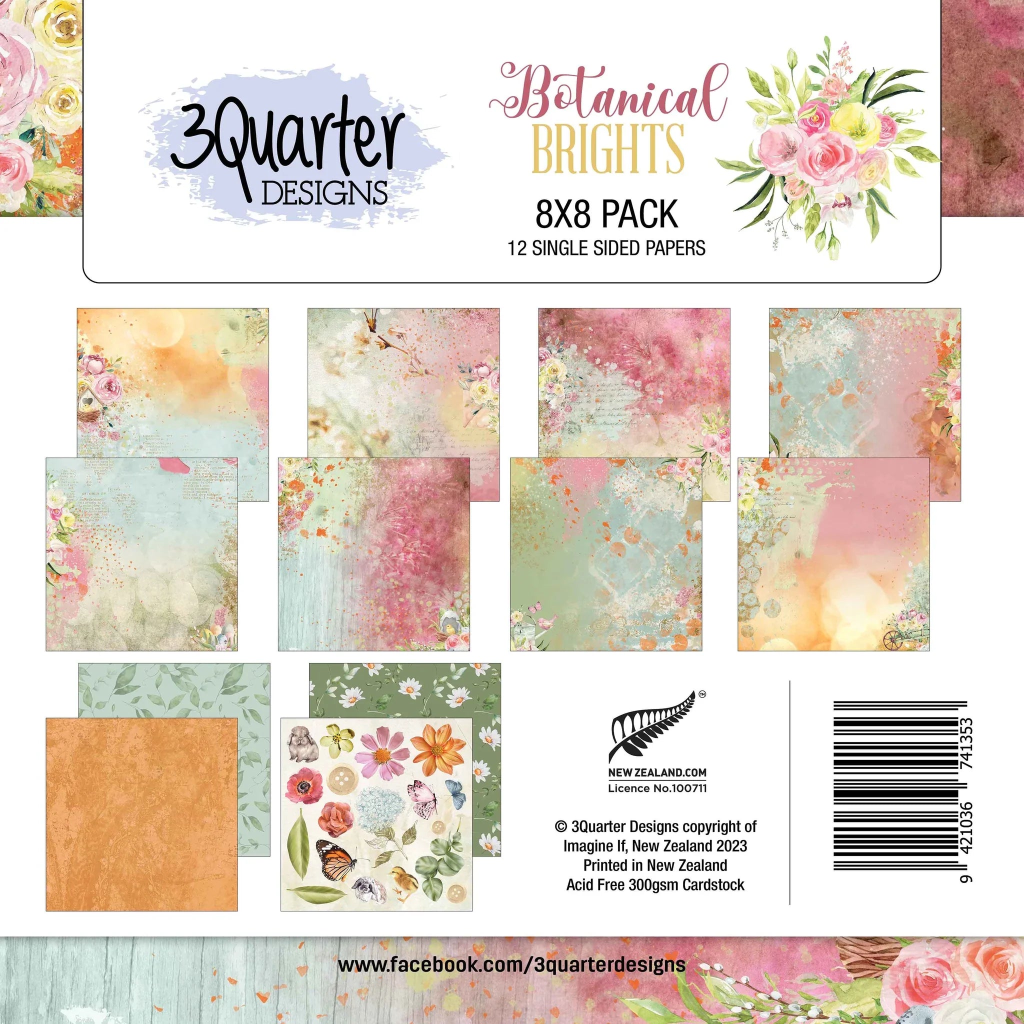 3Quarter Designs - Botanical  Brights - Paper Pad 8 x 8