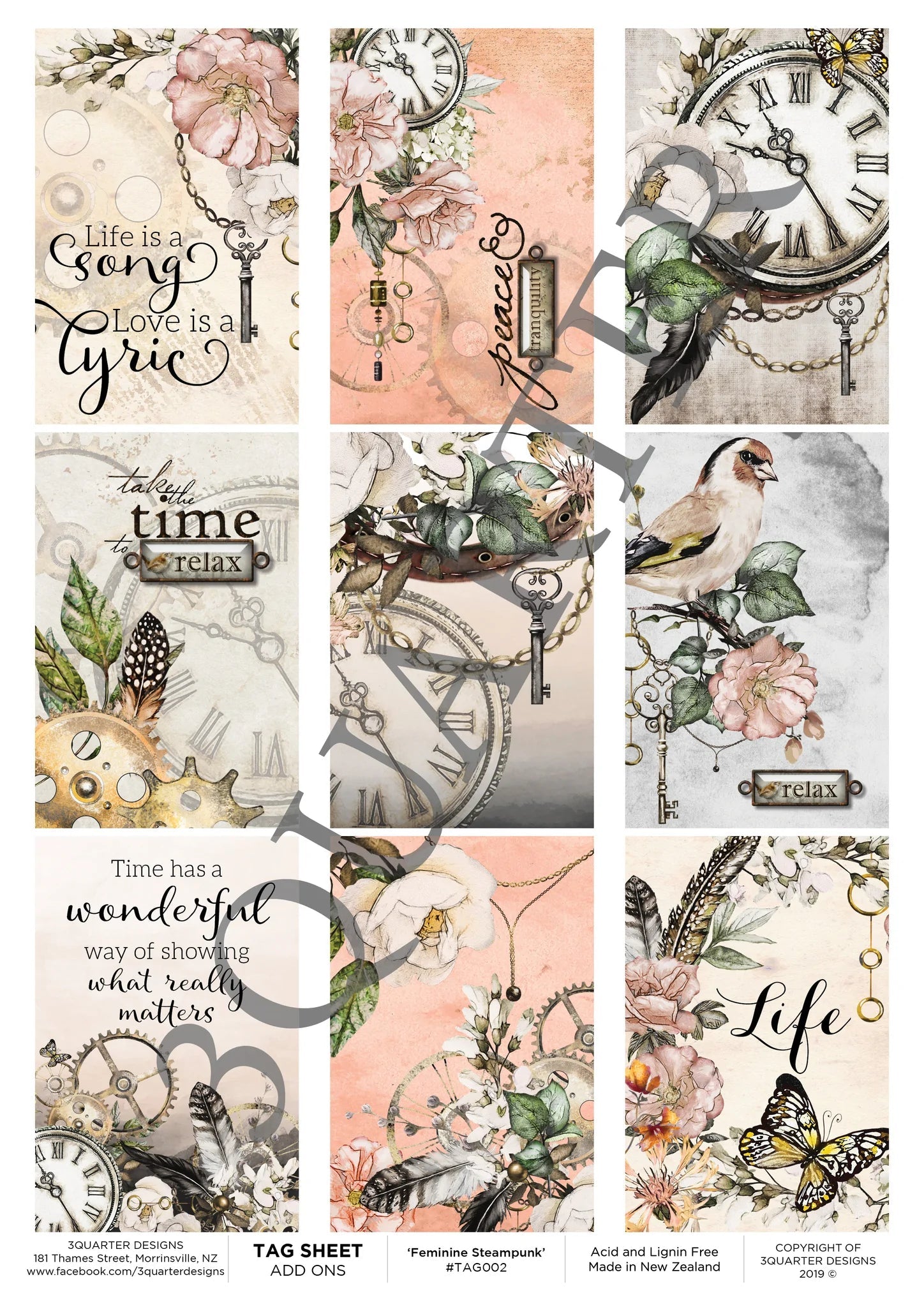 3Quarter Designs - Tag Sheet - Feminine Steampunk