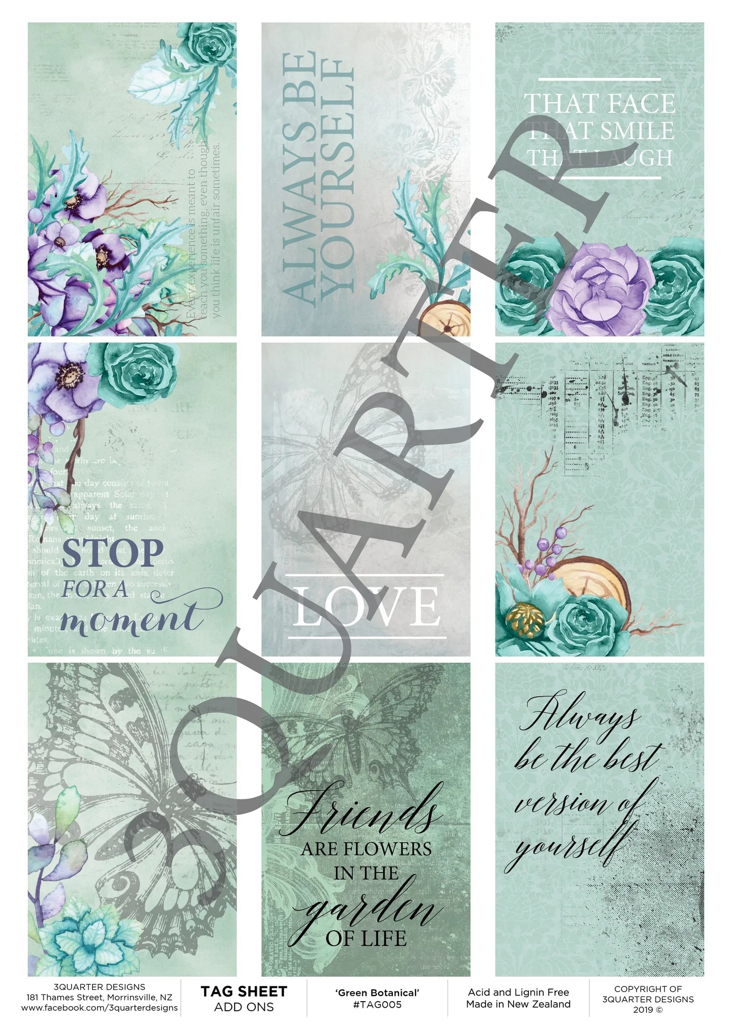 3Quarter Designs - Tag Sheet - Green Botanical