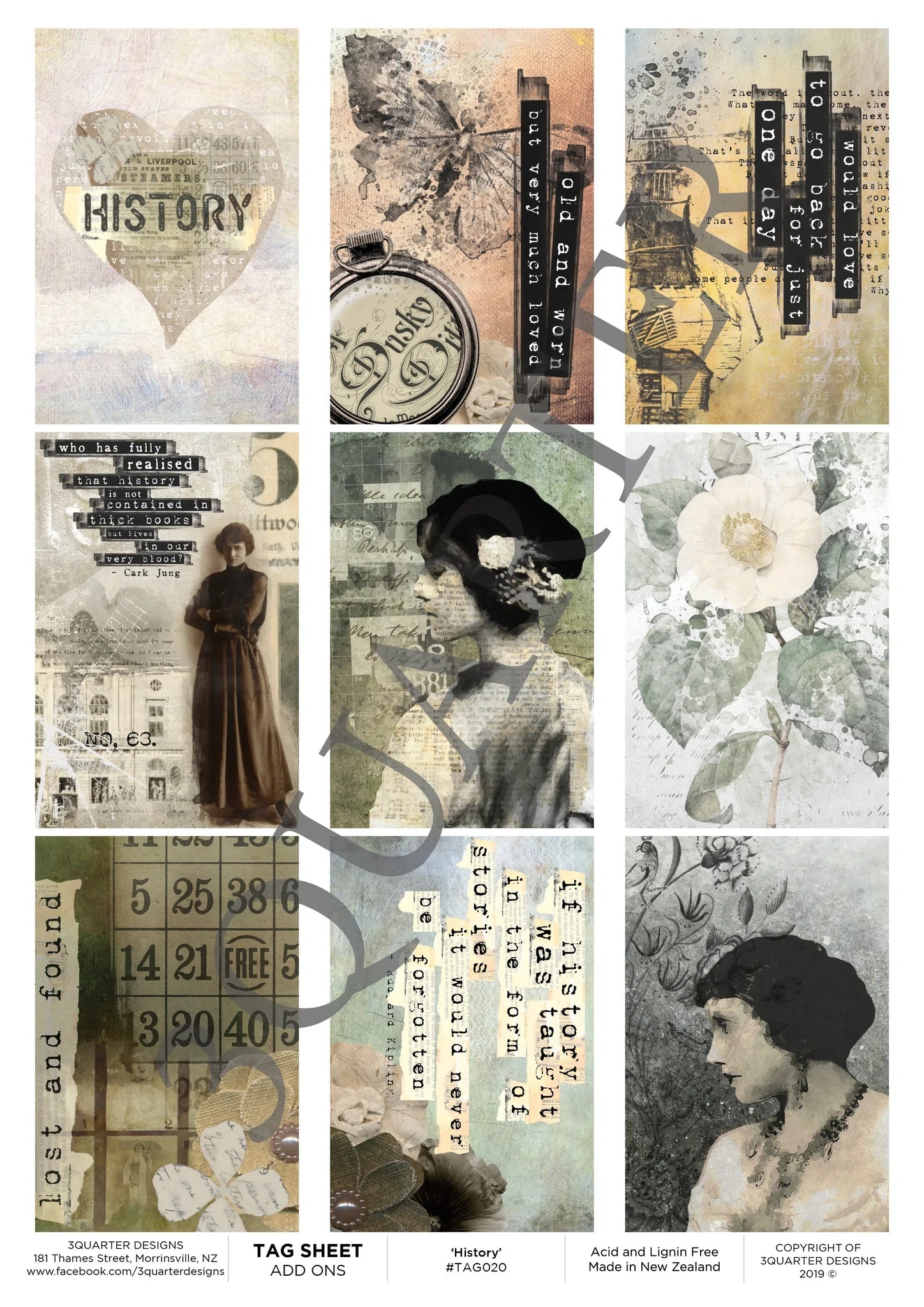 3Quarter Designs -Tag Sheet - History