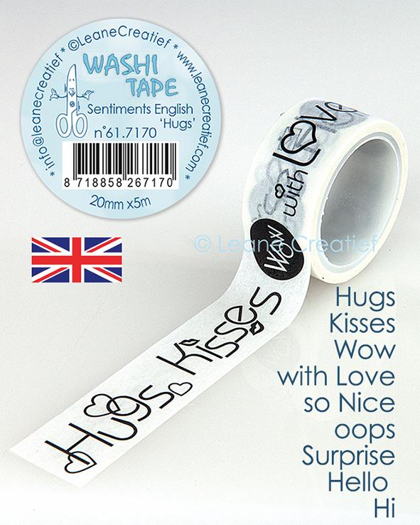 Washi Tape Sentiment English “Hugs”, 20mm X 5m