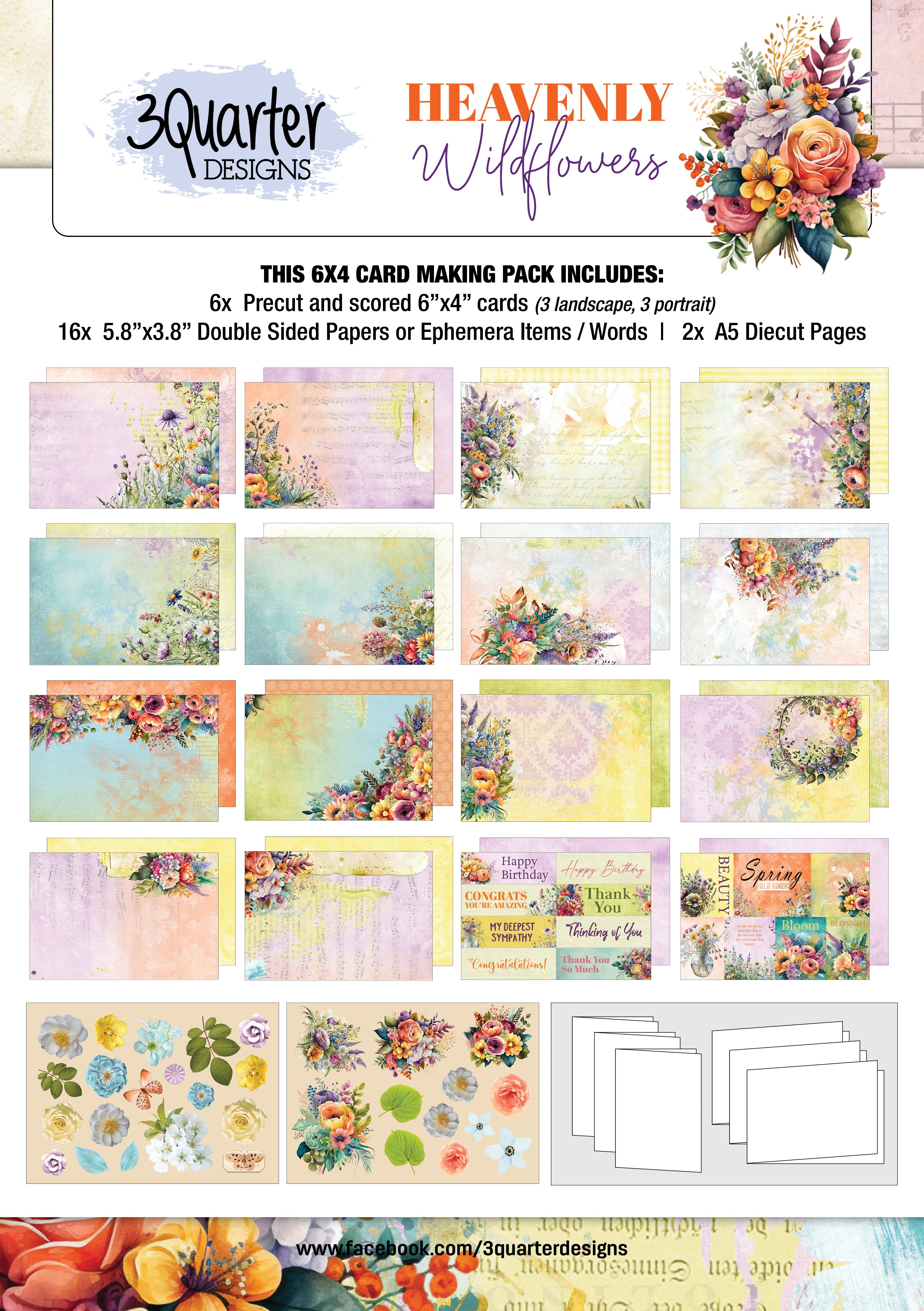 3Quarter Designs Heavenly Wildflowers 6x4 Card Pack