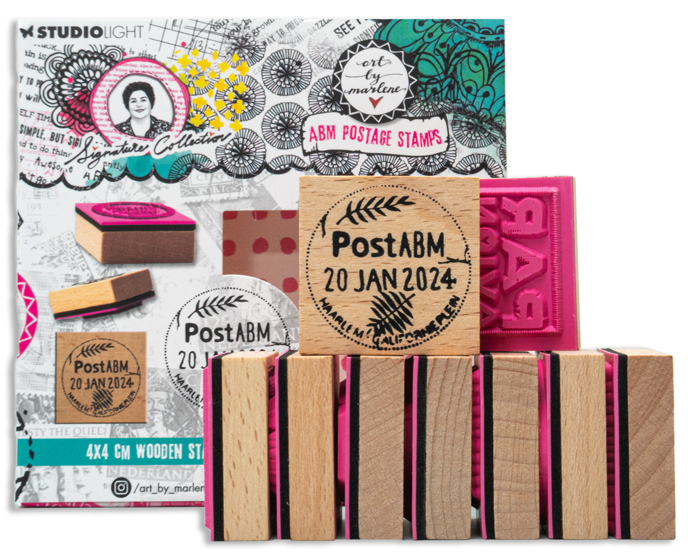 ABM Wooden Stamp Set Rubber Stamps Signature Collection 120x120x23mm 9 PC nr.595