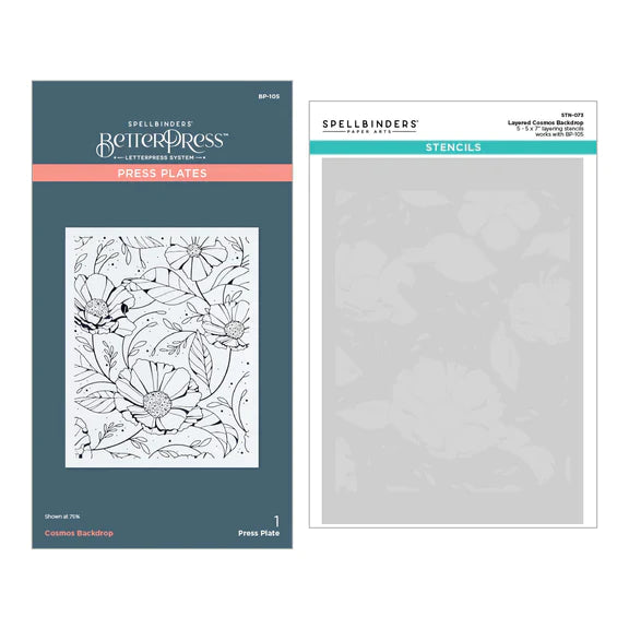 Cosmos Backdrop BetterPress and Stencil Bundle from the Pressed Posies Collection