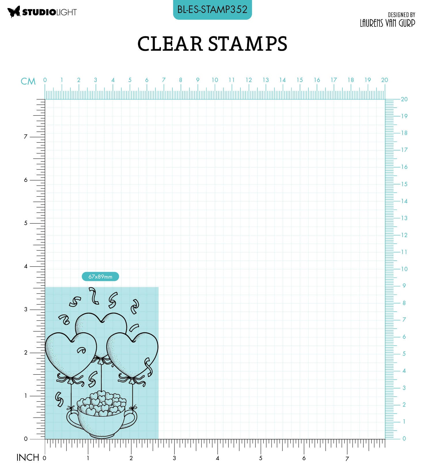 BL Clear Stamp Tea Hearts By Laurens 105x74x3mm 1 PC nr.352