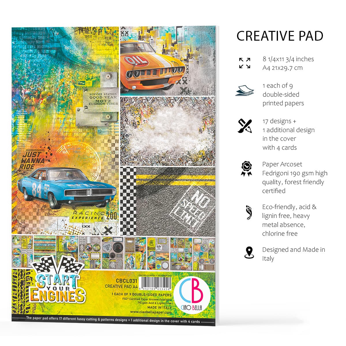 Ciao Bella Start Your Engines Creative Pad A4 9/Pkg