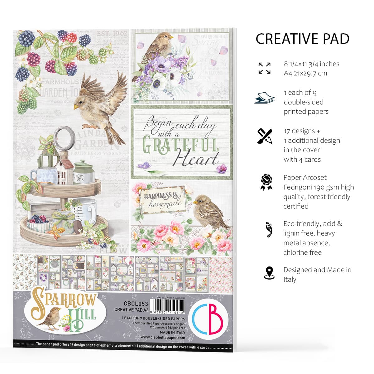 Ciao Bella Sparrow Hill Creative Pad A4 9/Pkg