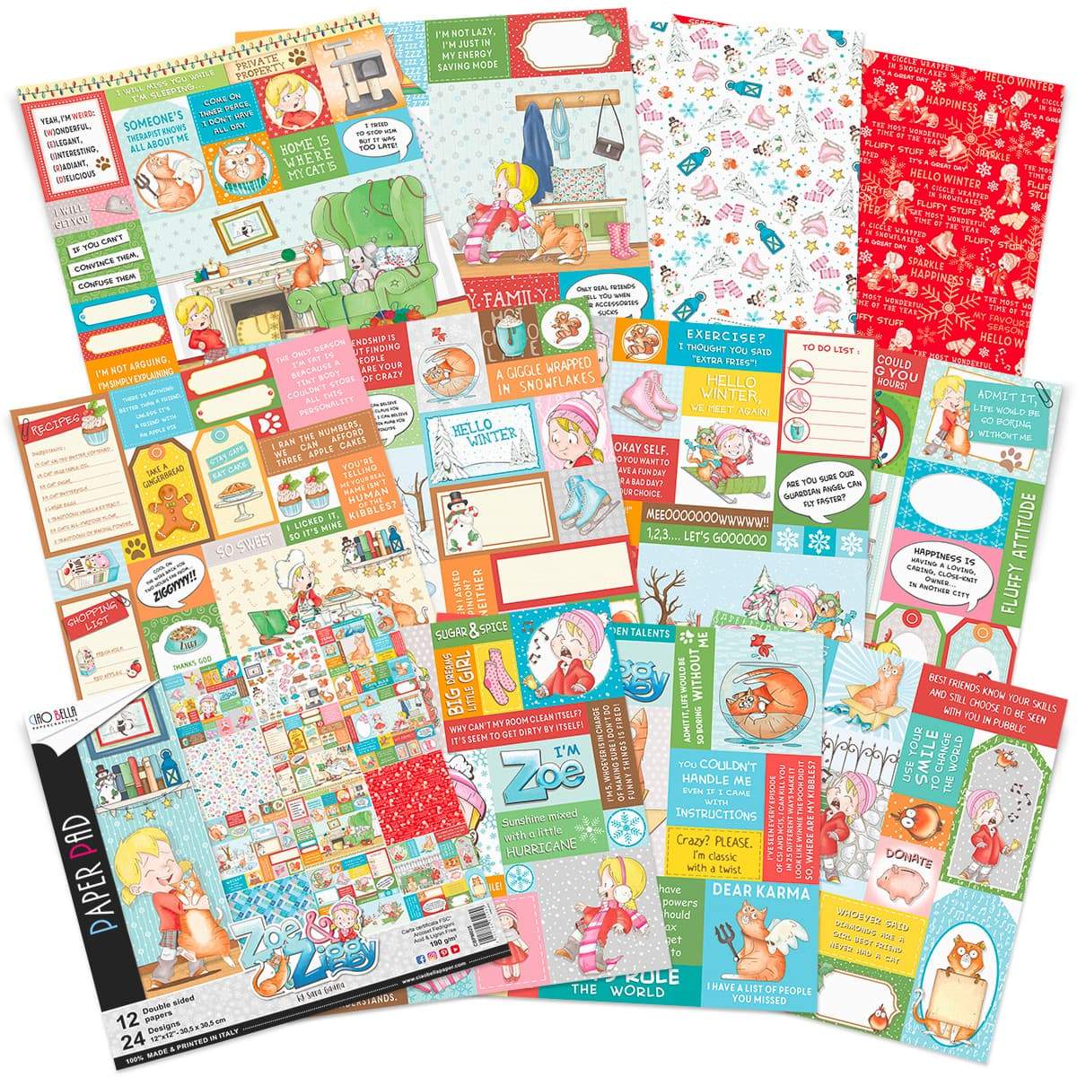 Ciao Bella Zoe & Ziggy Paper Pad 12"x12" 12/Pkg