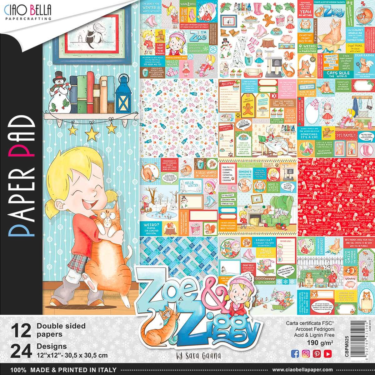 Ciao Bella Zoe & Ziggy Paper Pad 12"x12" 12/Pkg