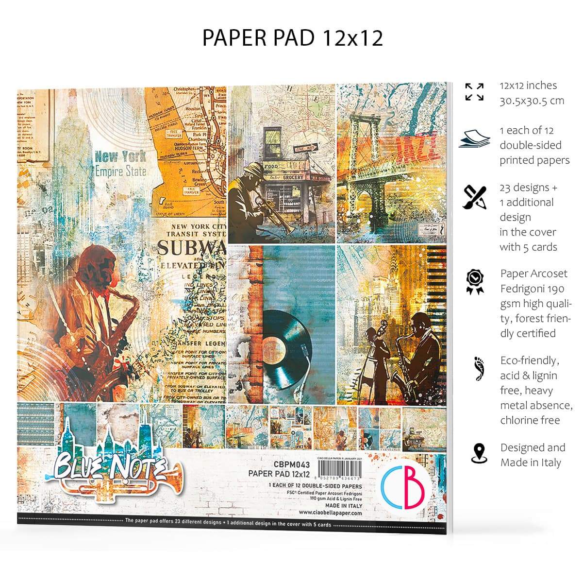 Ciao Bella Blue Note Paper Pad 12"x12" 12/Pkg