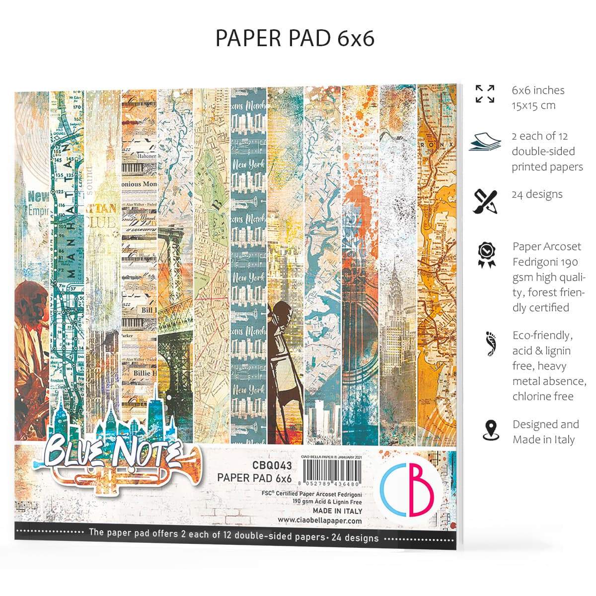 Ciao Bella Blue Note Paper Pad 6"x6" 24/Pkg