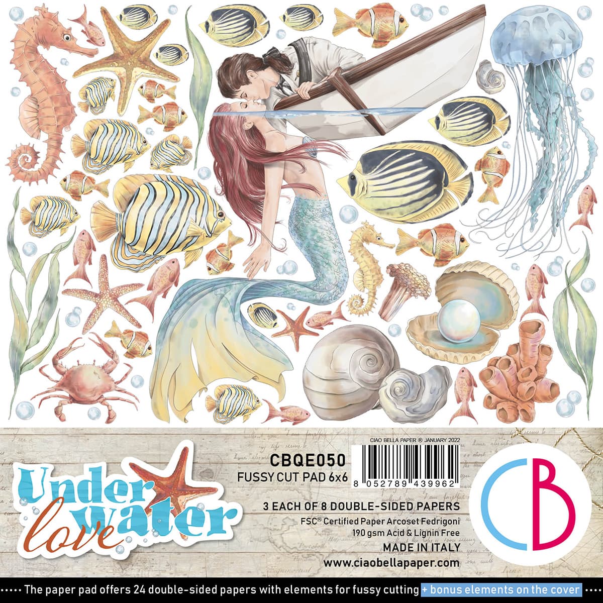 Ciao Bella Underwater Love Fussy Cut Pad 6"x6" 24/Pkg