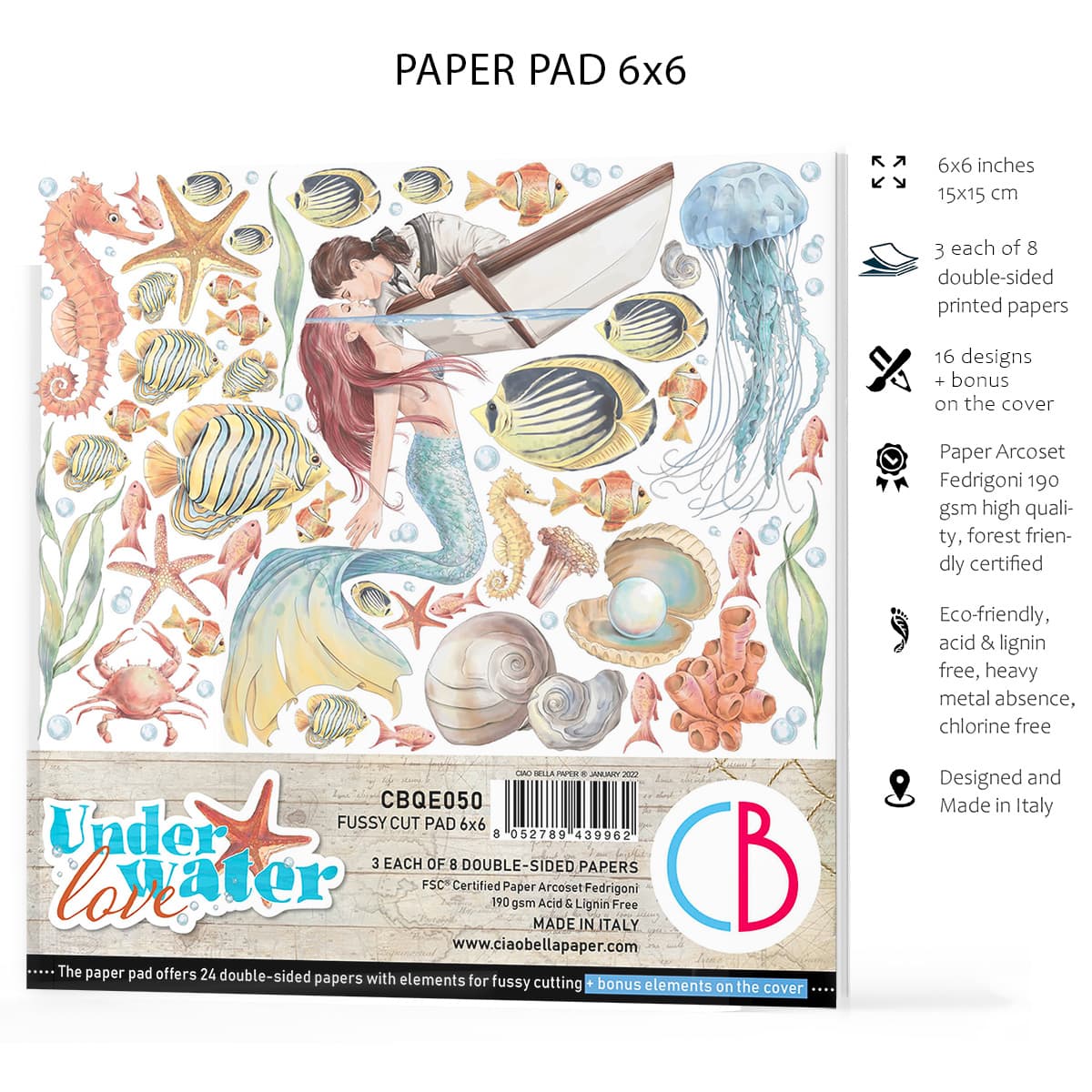 Ciao Bella Underwater Love Fussy Cut Pad 6"x6" 24/Pkg