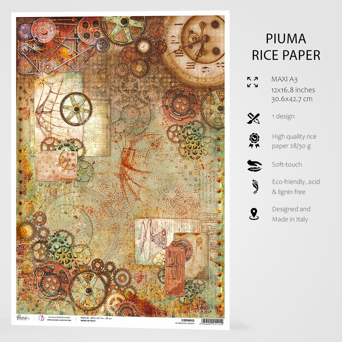 Ciao Bella Rice Paper A3 Le Macchine Volanti - 3 Sheets