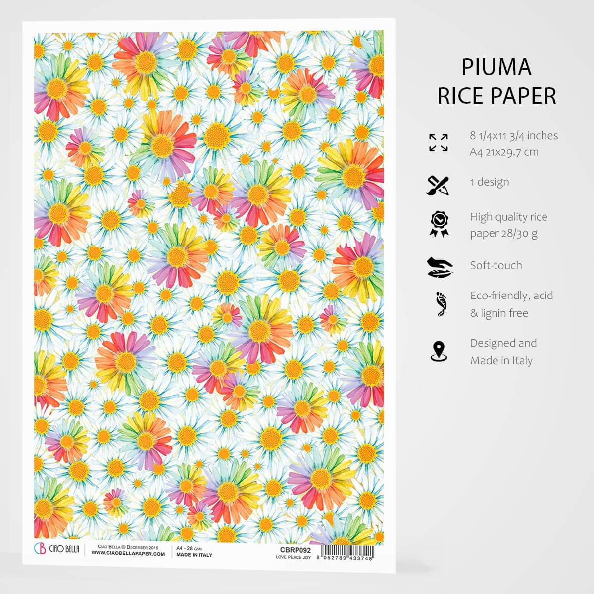 Ciao Bella Rice Paper A4 Love Peace Joy