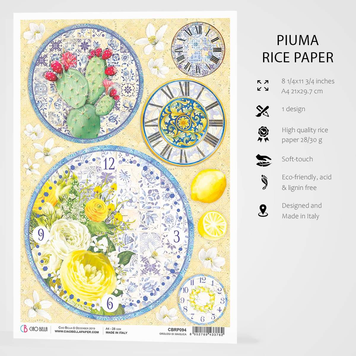 Ciao Bella Rice Paper A4 Orologi di Maiolica