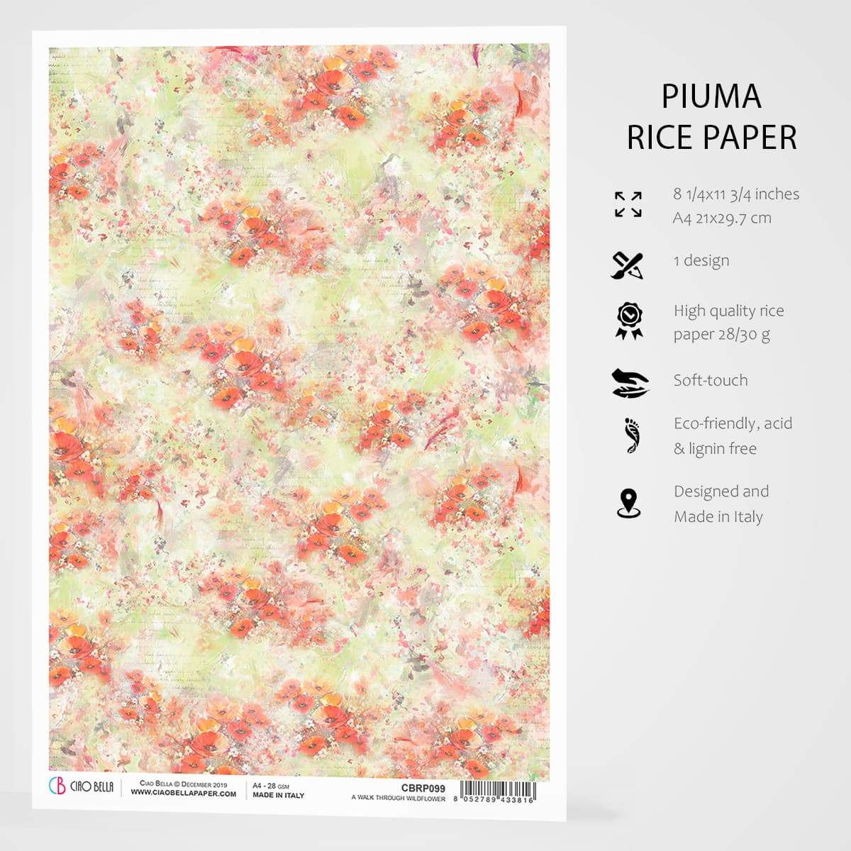 Ciao Bella Rice Paper A4 A Walk through Wildflower