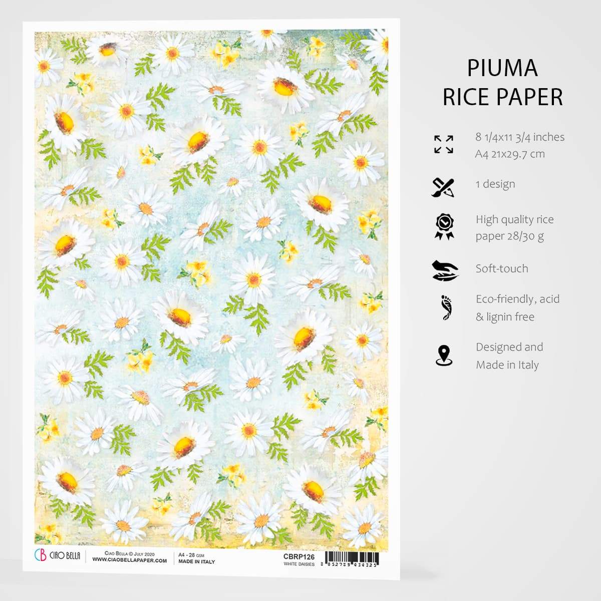 Ciao Bella Rice Paper A4 White Daisies