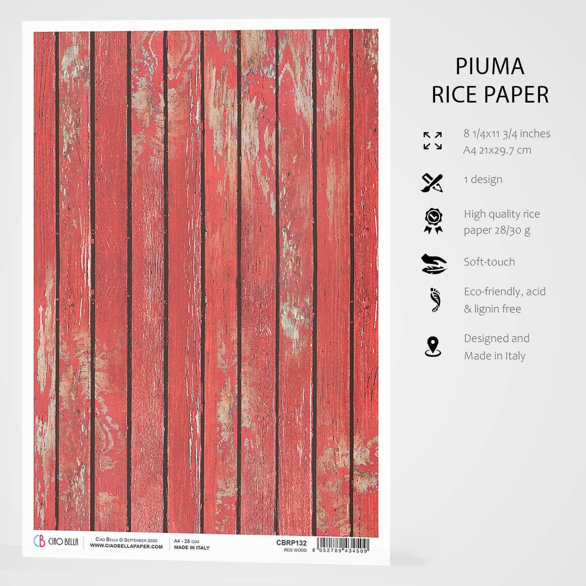 Ciao Bella Rice Paper A4 Red Wood