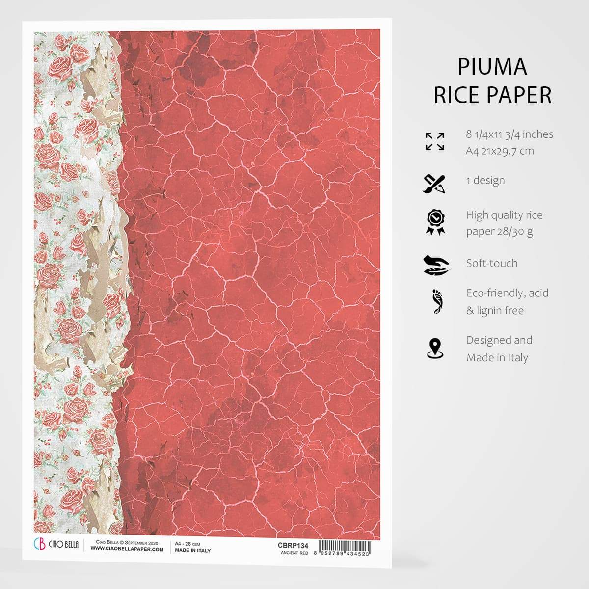 Ciao Bella Rice Paper A4 Ancient Red