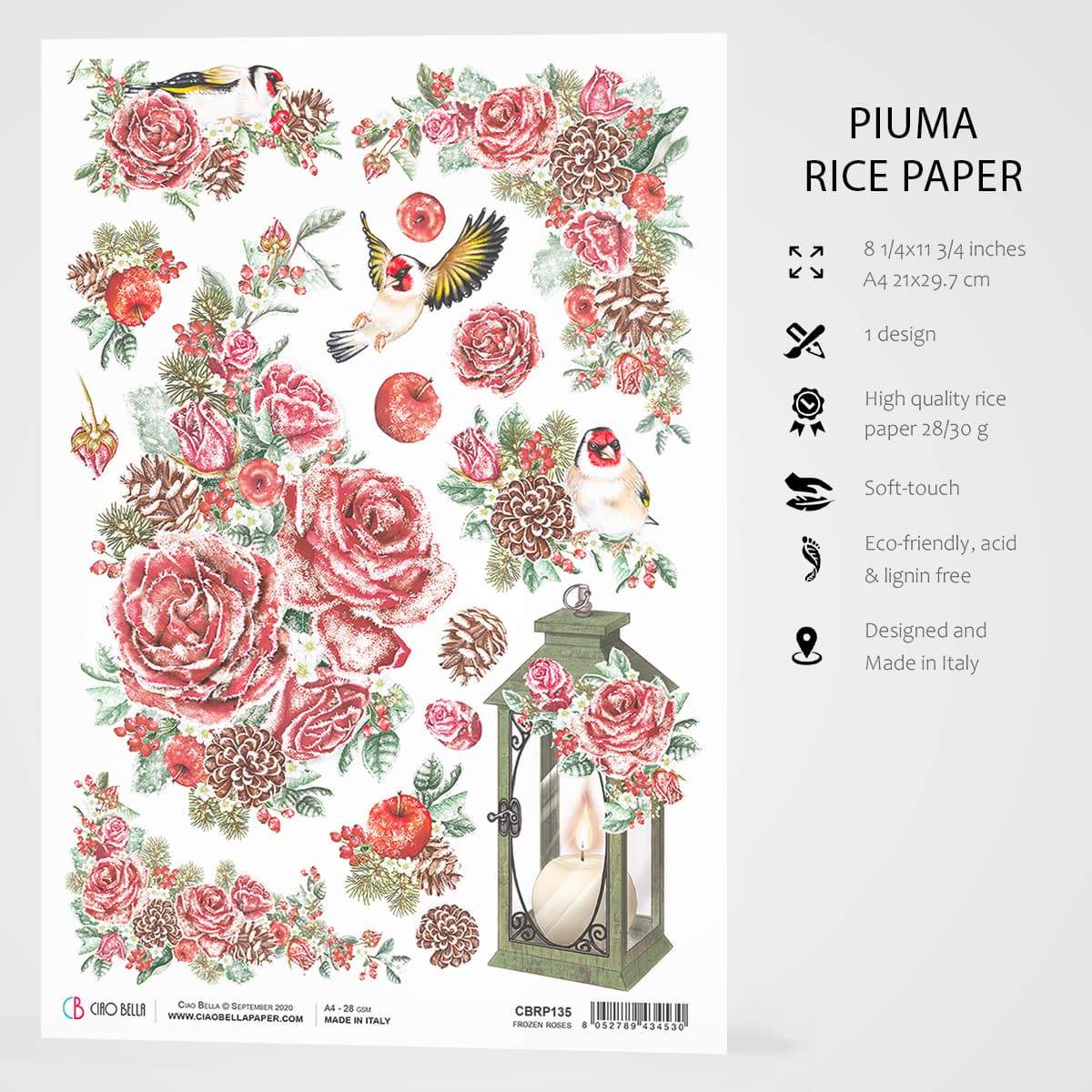 Ciao Bella Rice Paper A4 Frozen Roses