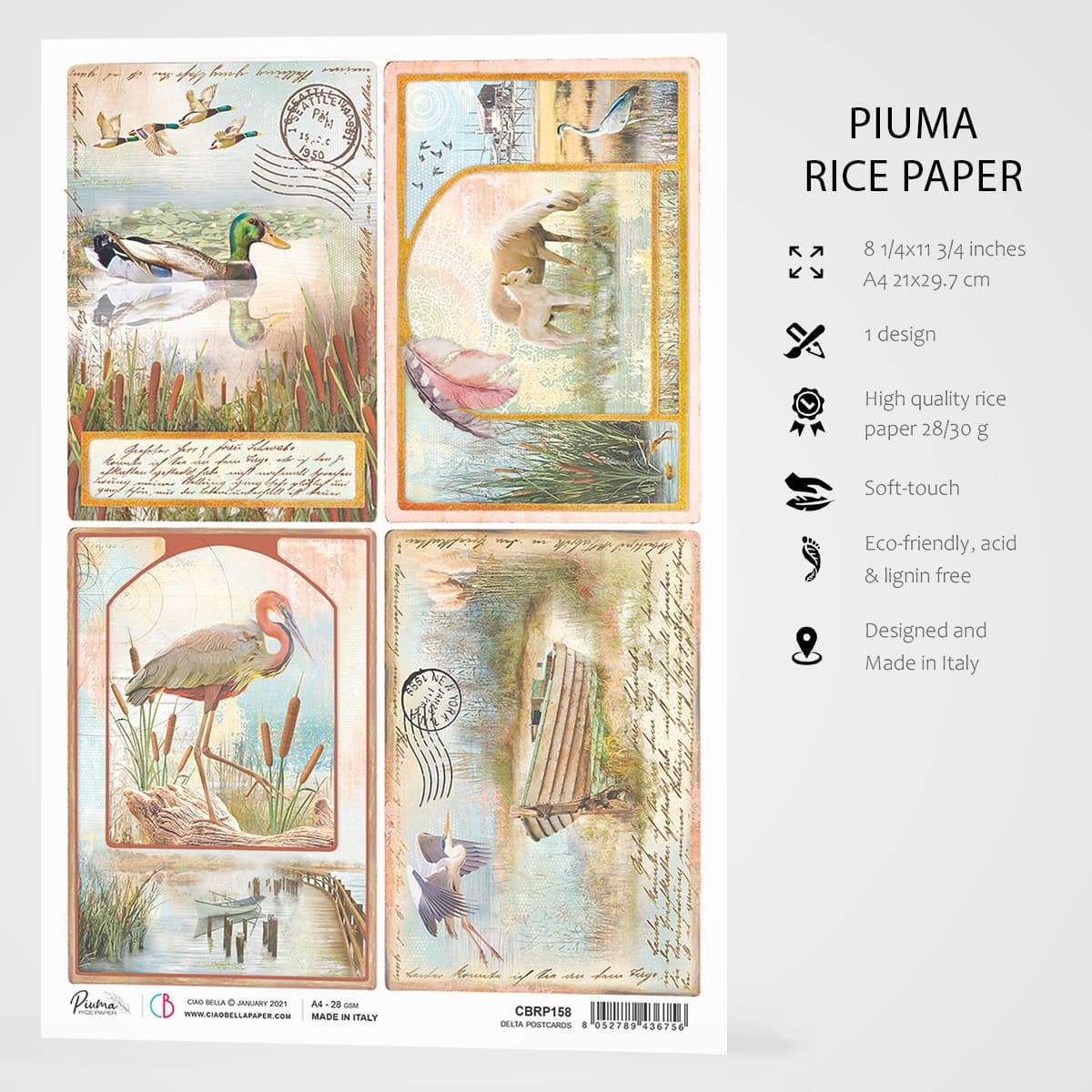 Ciao Bella Rice Paper A4 Delta Postcards