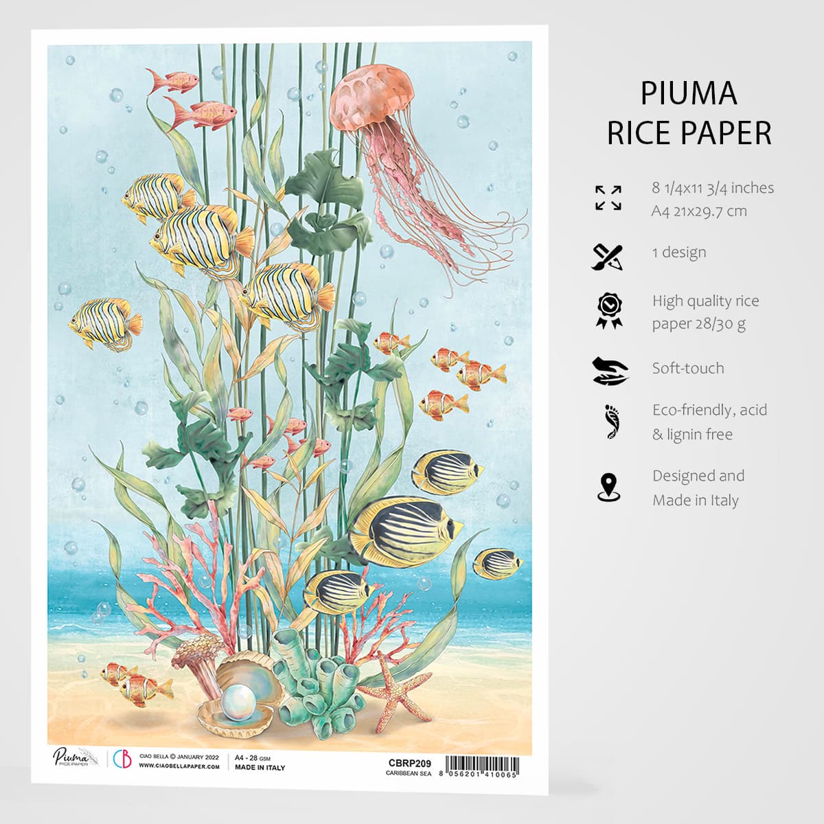 Ciao Bella Rice Paper A4 Caribbean Sea