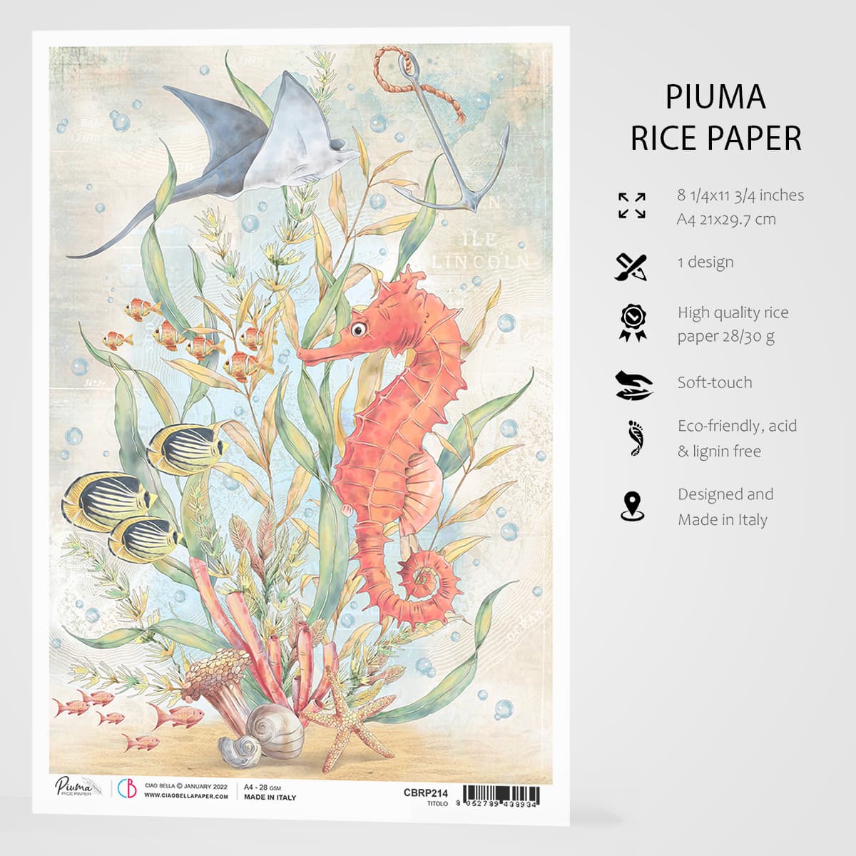 Ciao Bella Rice Paper A4 The Seahorse