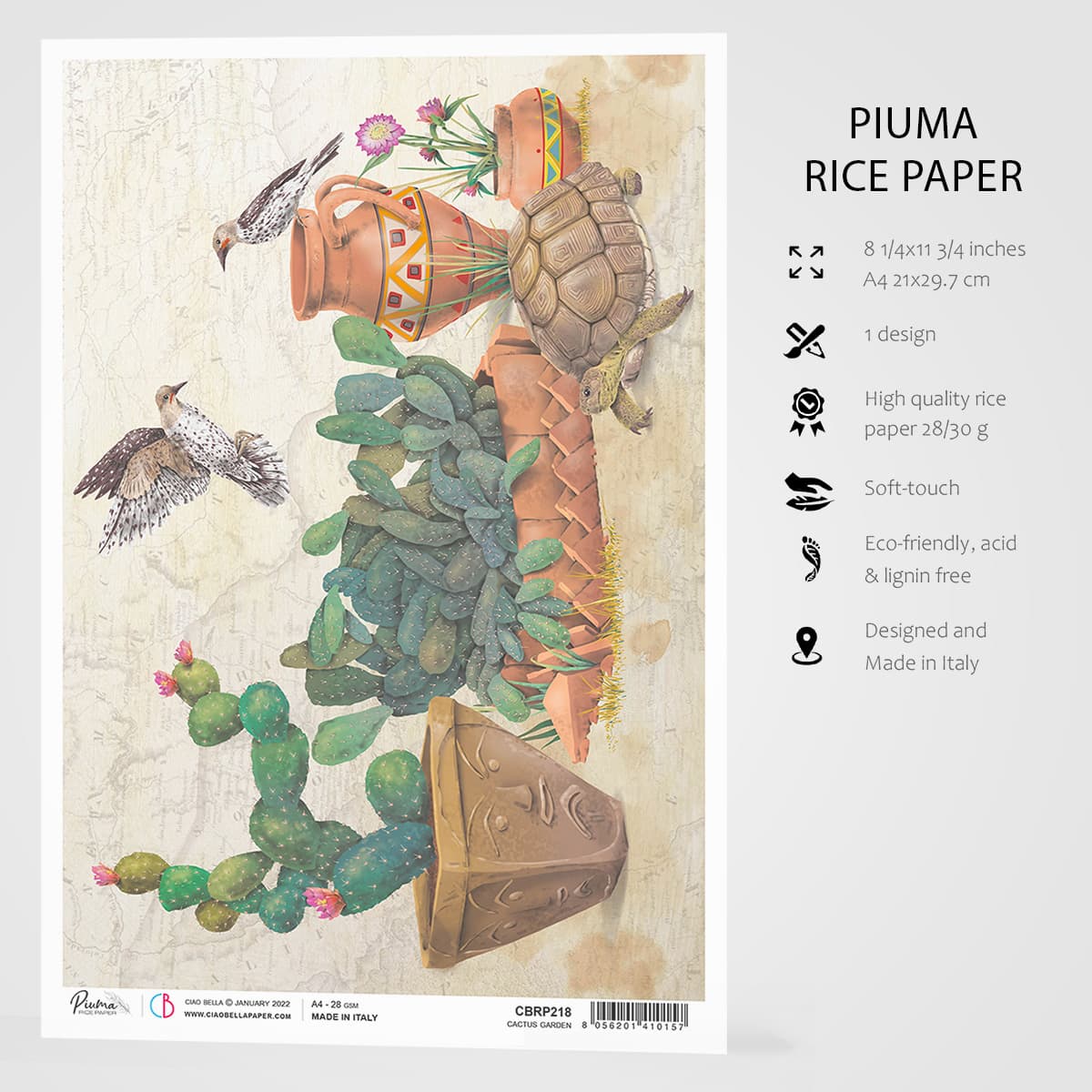 Ciao Bella Rice Paper A4 Cactus Garden