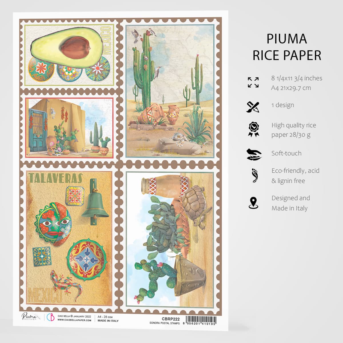 Ciao Bella Rice Paper A4 Sonora Postal Stamps