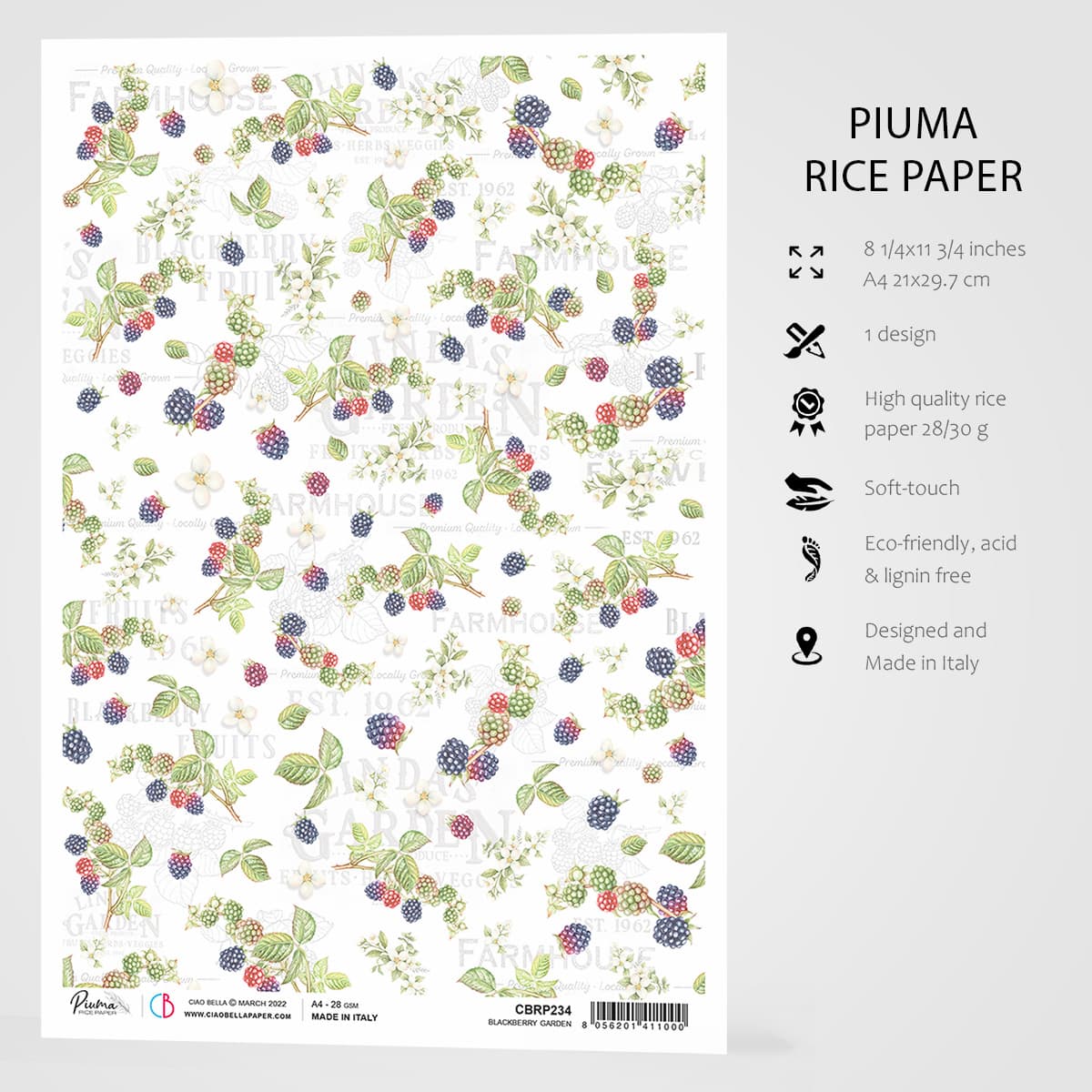 Ciao Bella Rice Paper A4 Blackberry Garden