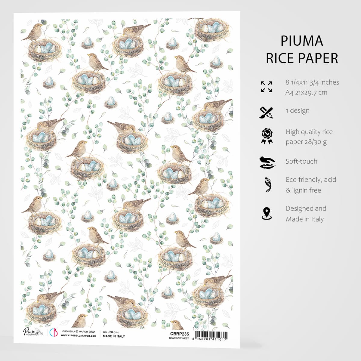 Ciao Bella Rice Paper A4 Sparrow Nest