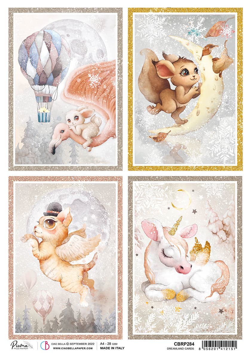 Rice Paper A4 Piuma Dreamland Cards - 5 Sheets