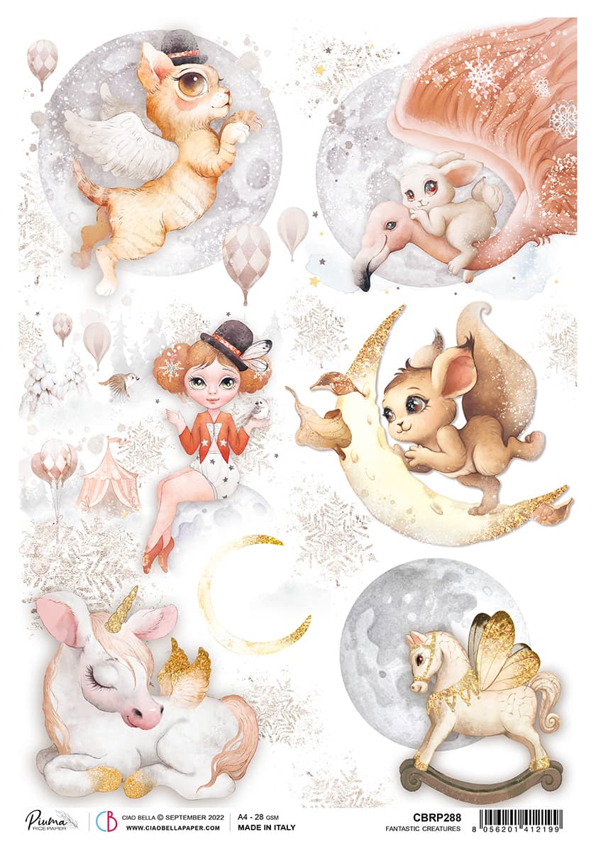 Rice Paper A4 Piuma Fantastic creatures - 5 Sheets