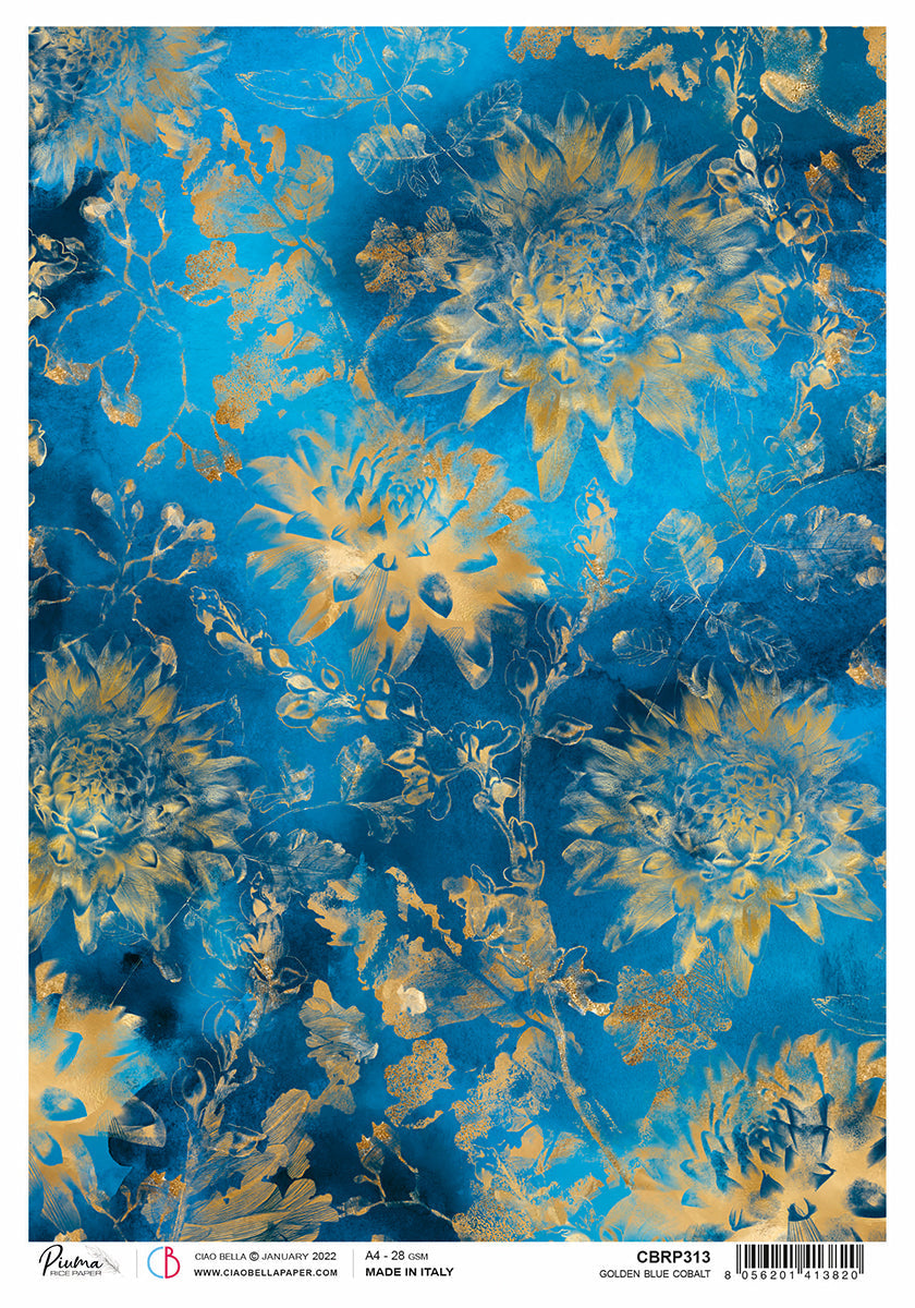 Rice Paper A4 Piuma Golden blue cobalt - 5 Sheets