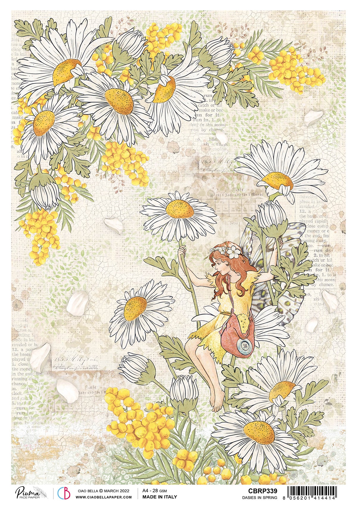 Ciao Bella Rice Paper A4 Piuma Dasies In Spring - 5 Sheets