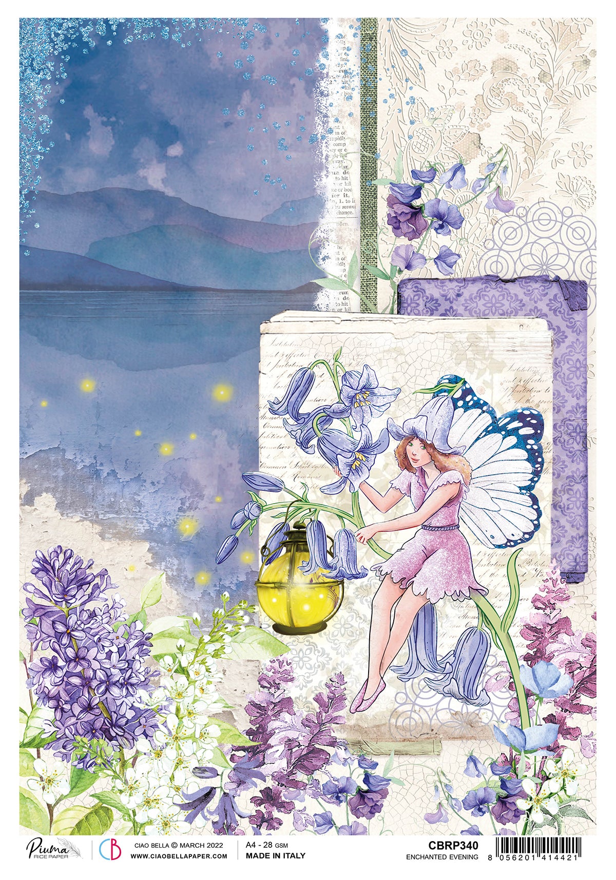 Ciao Bella Rice Paper A4 Piuma Enchanted Evening - 5 Sheets