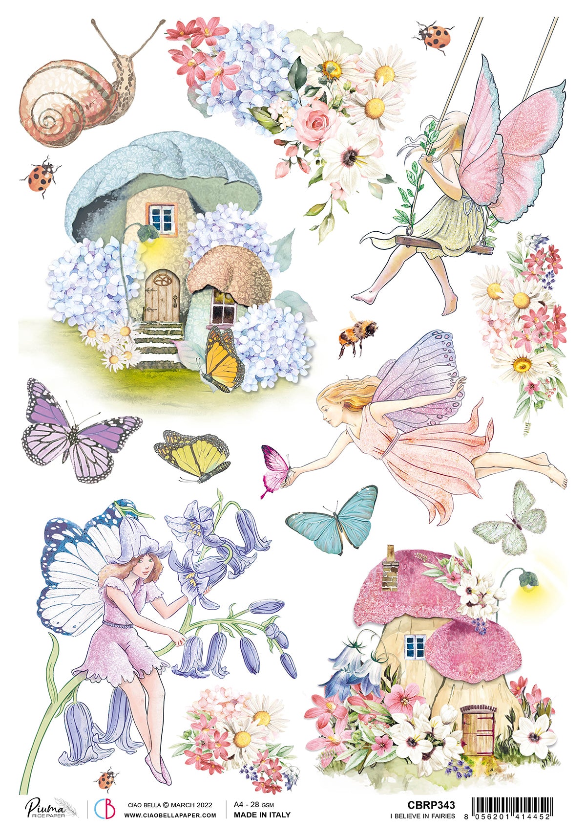 Ciao Bella Rice Paper A4 Piuma I Believe In Fairies - 5 Sheets