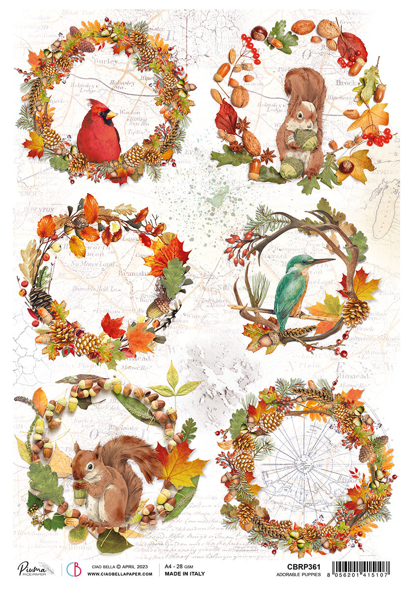 Ciao Bella Rice Paper A4 Piuma Autumn Compositions - 5 Sheets