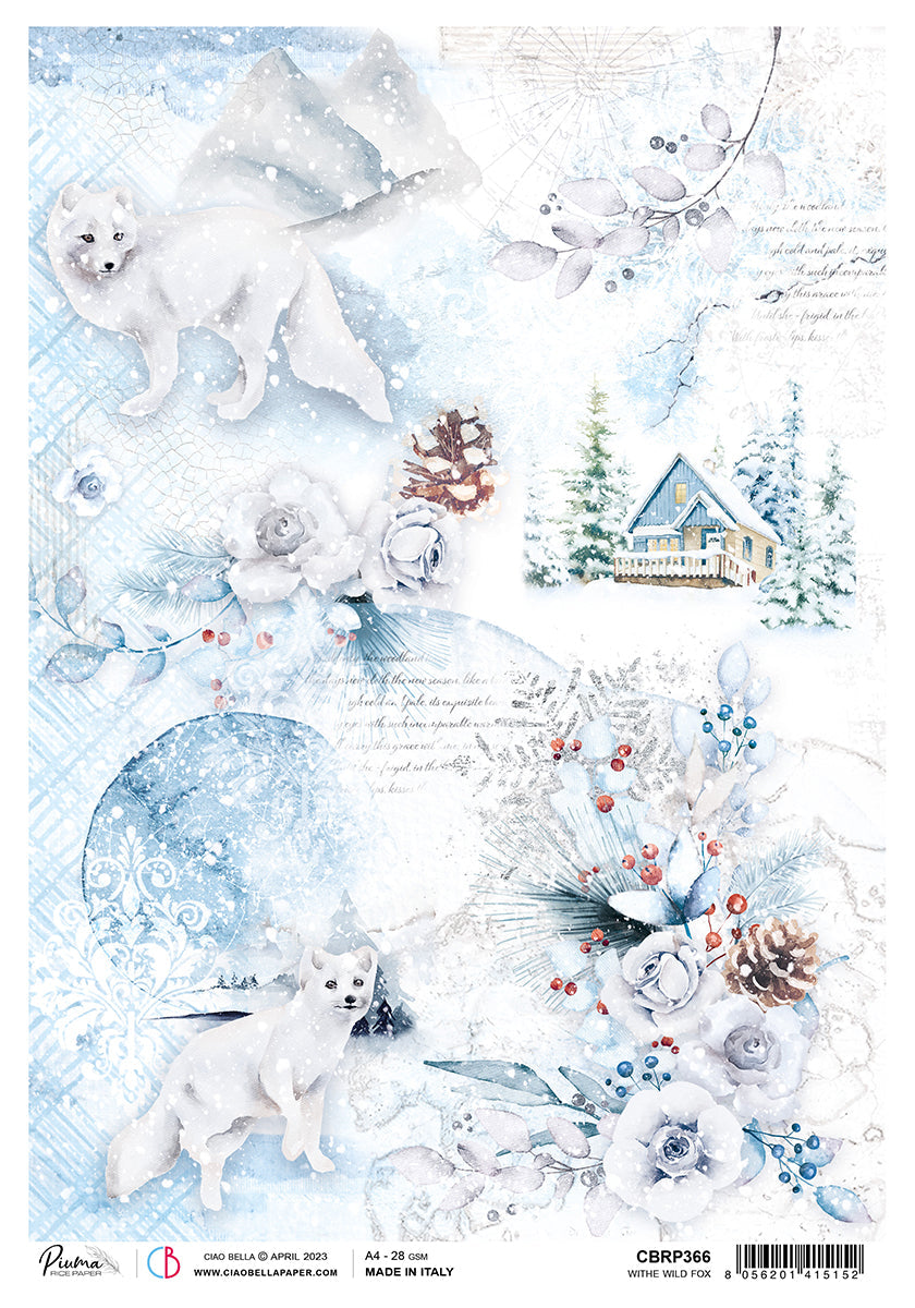 Ciao Bella Rice Paper A4 Piuma White Wild Fox - 5 Sheets