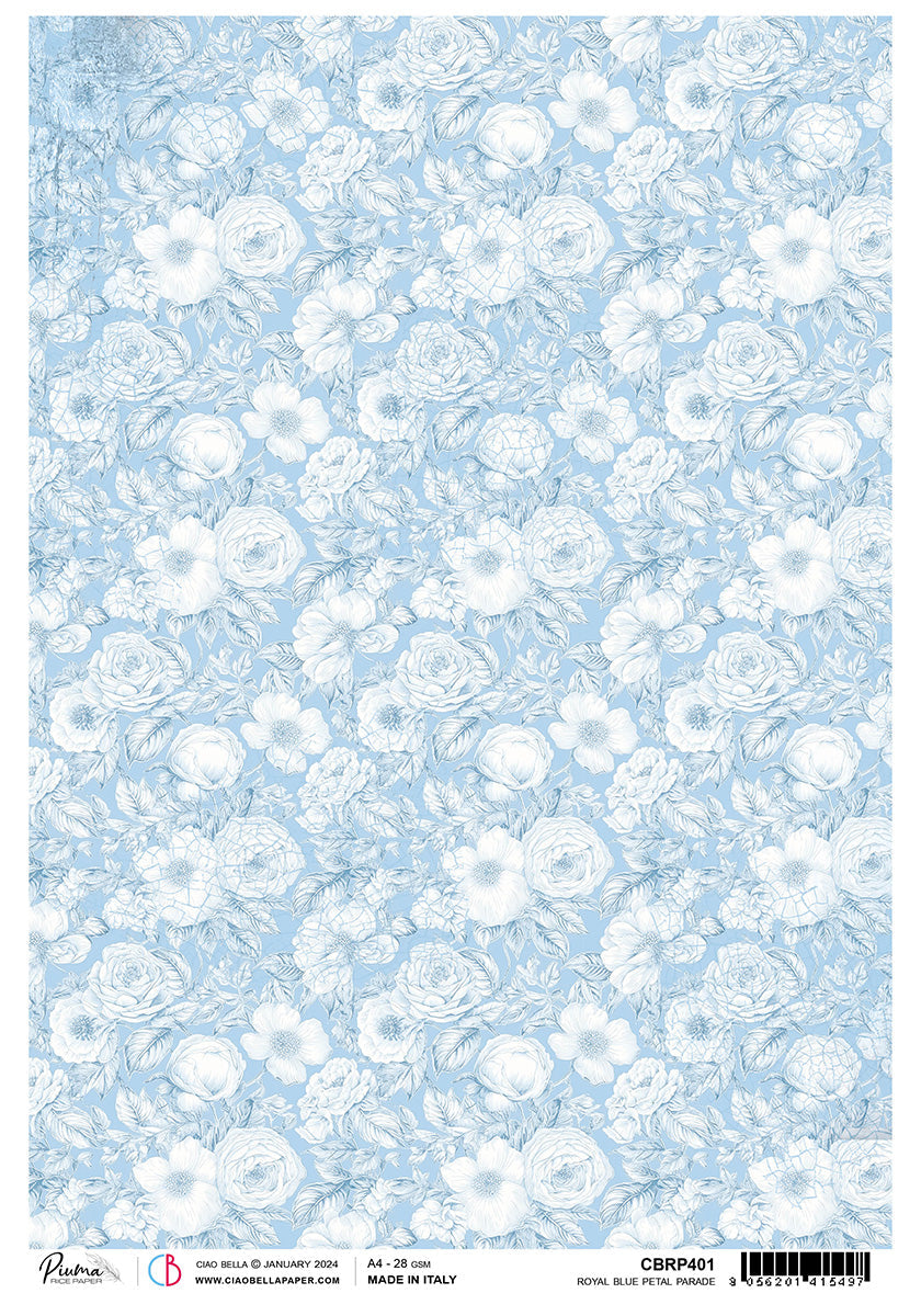 Rice Paper A4 Piuma Royal Blue Petal Parade - 5 Sheets