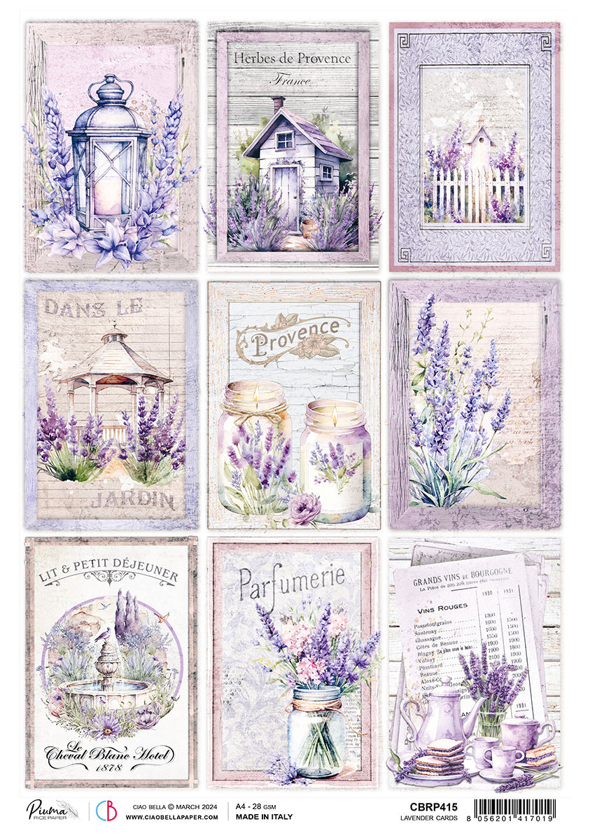 Rice Paper A4 Piuma Lavander Cards - 5 Sheets