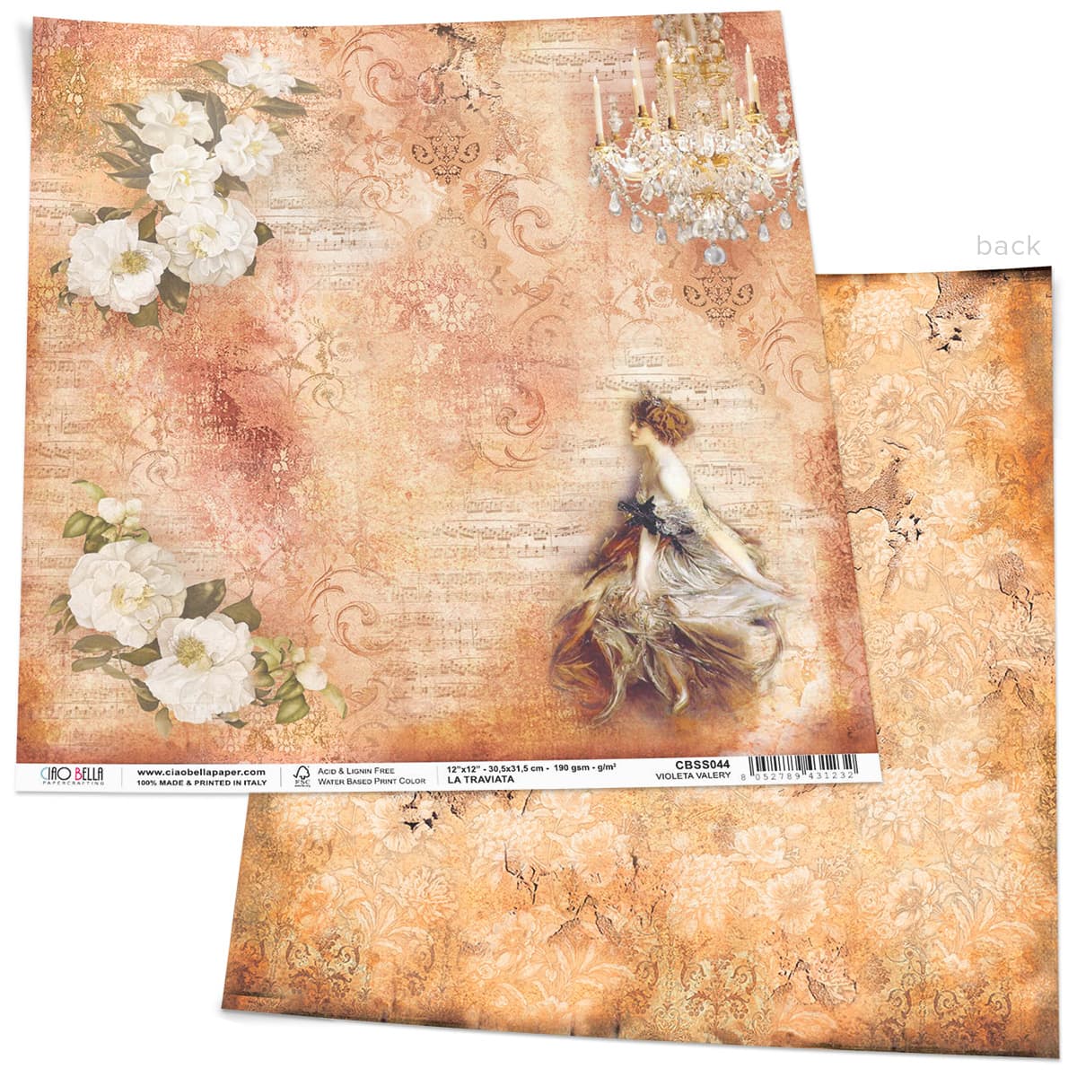 Ciao Bella Violetta Valery Paper Sheet 12"x12" 1 Sheet