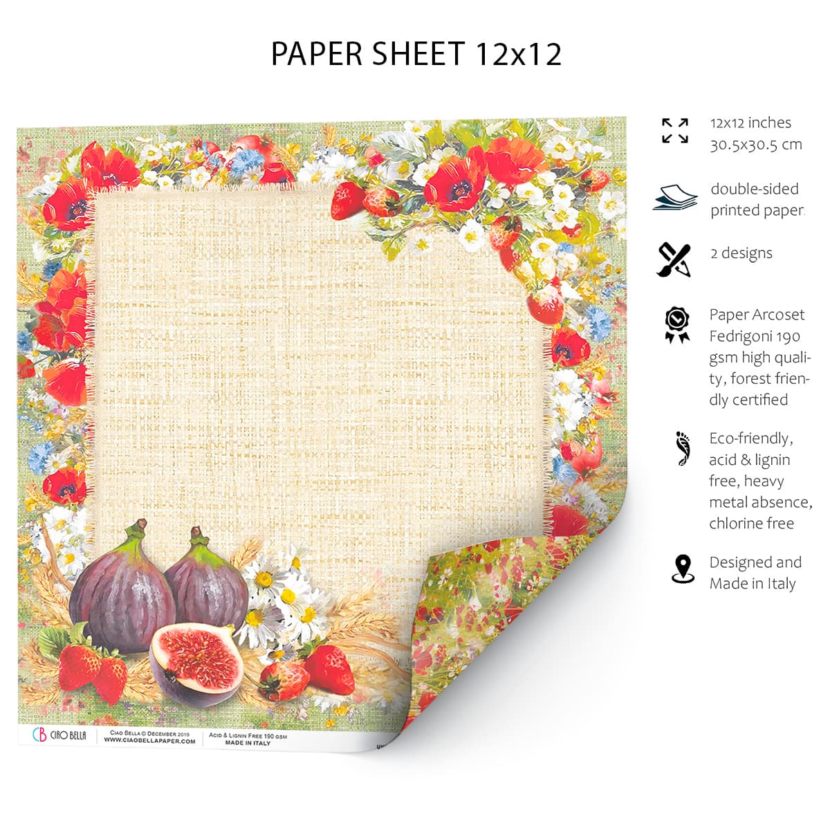 Ciao Bella Sweet Countryside Paper Sheet 12"x12" 1 Sheet